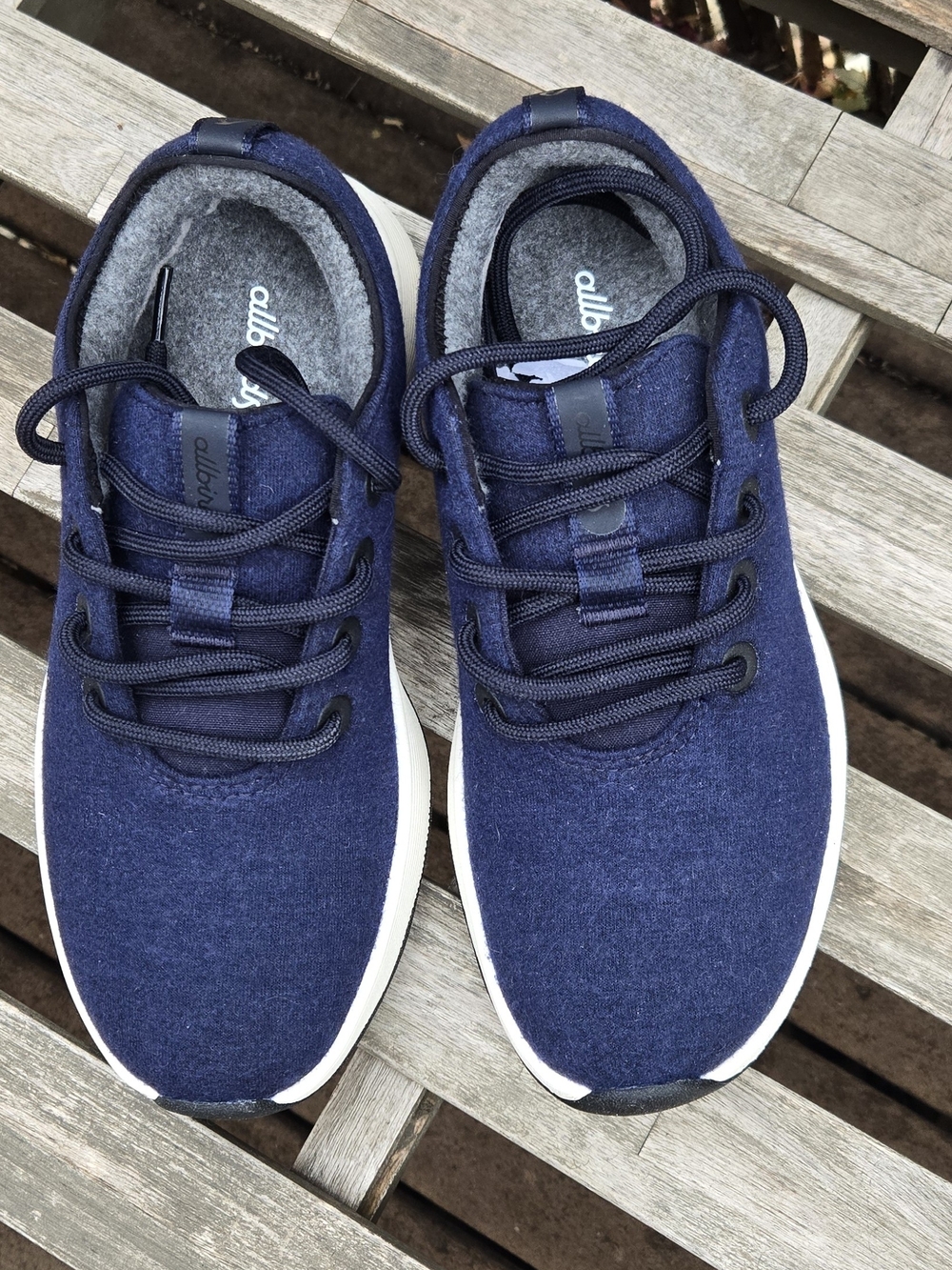 allbirds Ladies Navy Wool Sneakers with White Sole